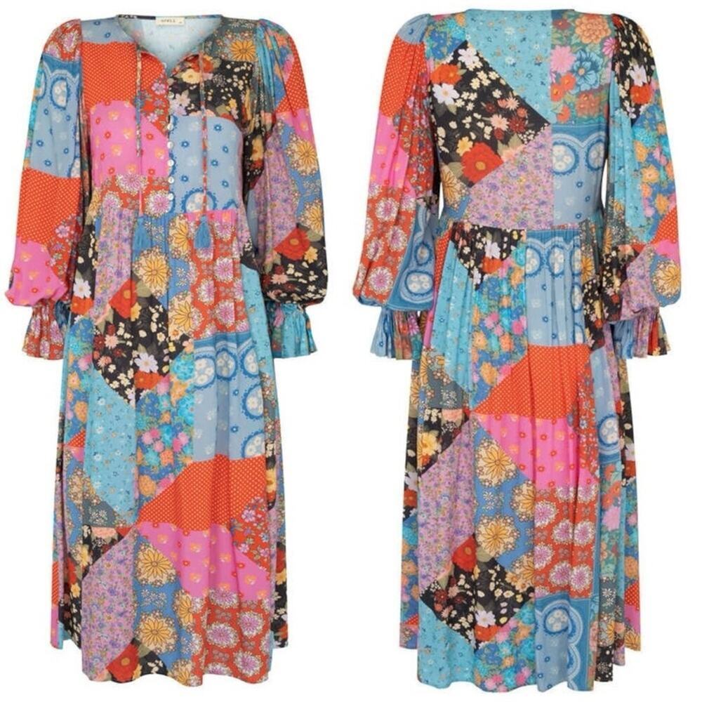 Spell & the Gypsy Bohemian Patchwork 70s Witchy Cha Cha Maxi Dress Size Small - Picture 9 of 16